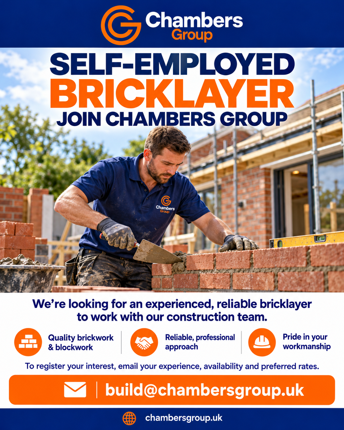 Self-employed bricklayer vacancy — join Chambers Group