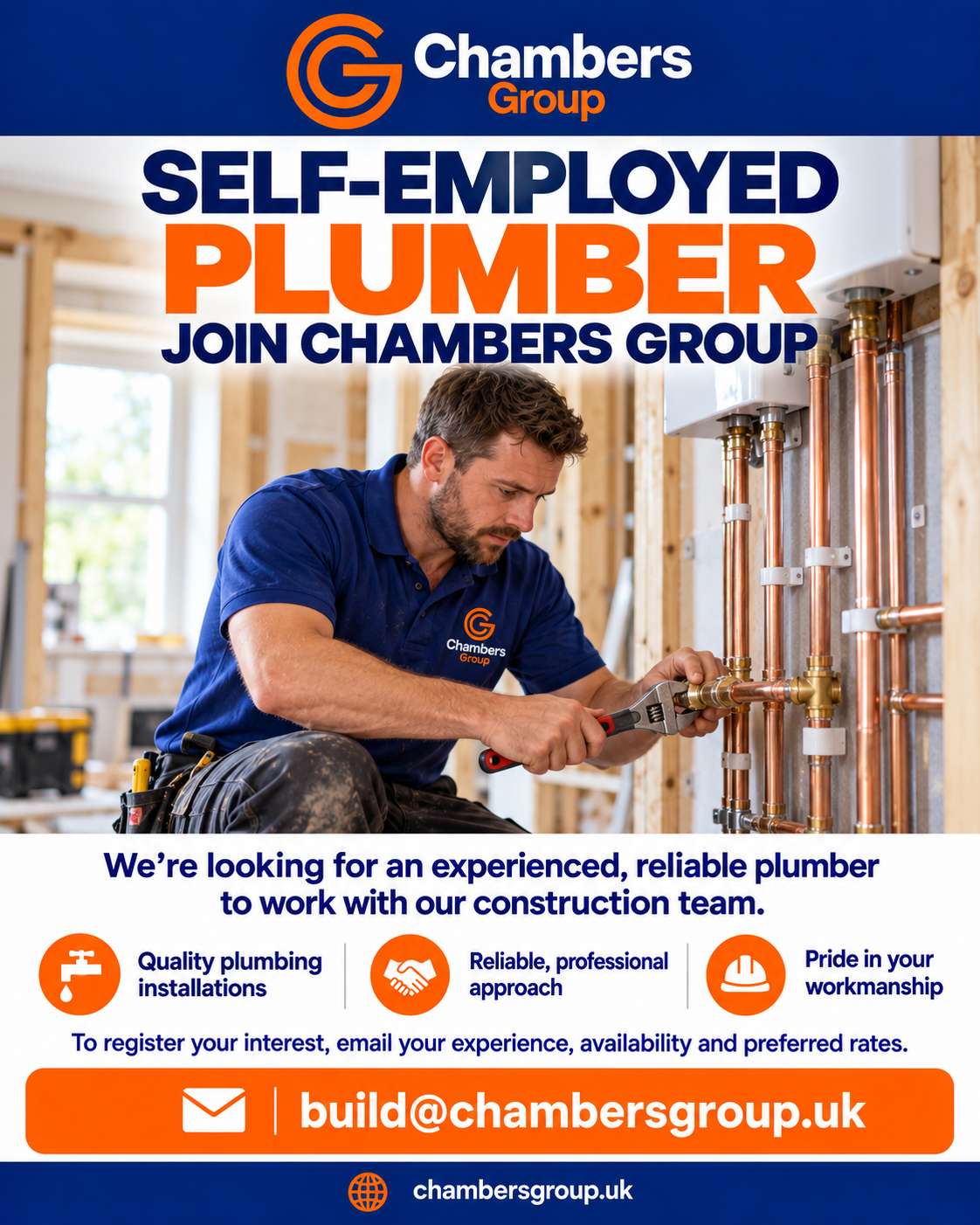 Self-employed plumber vacancy — join Chambers Group